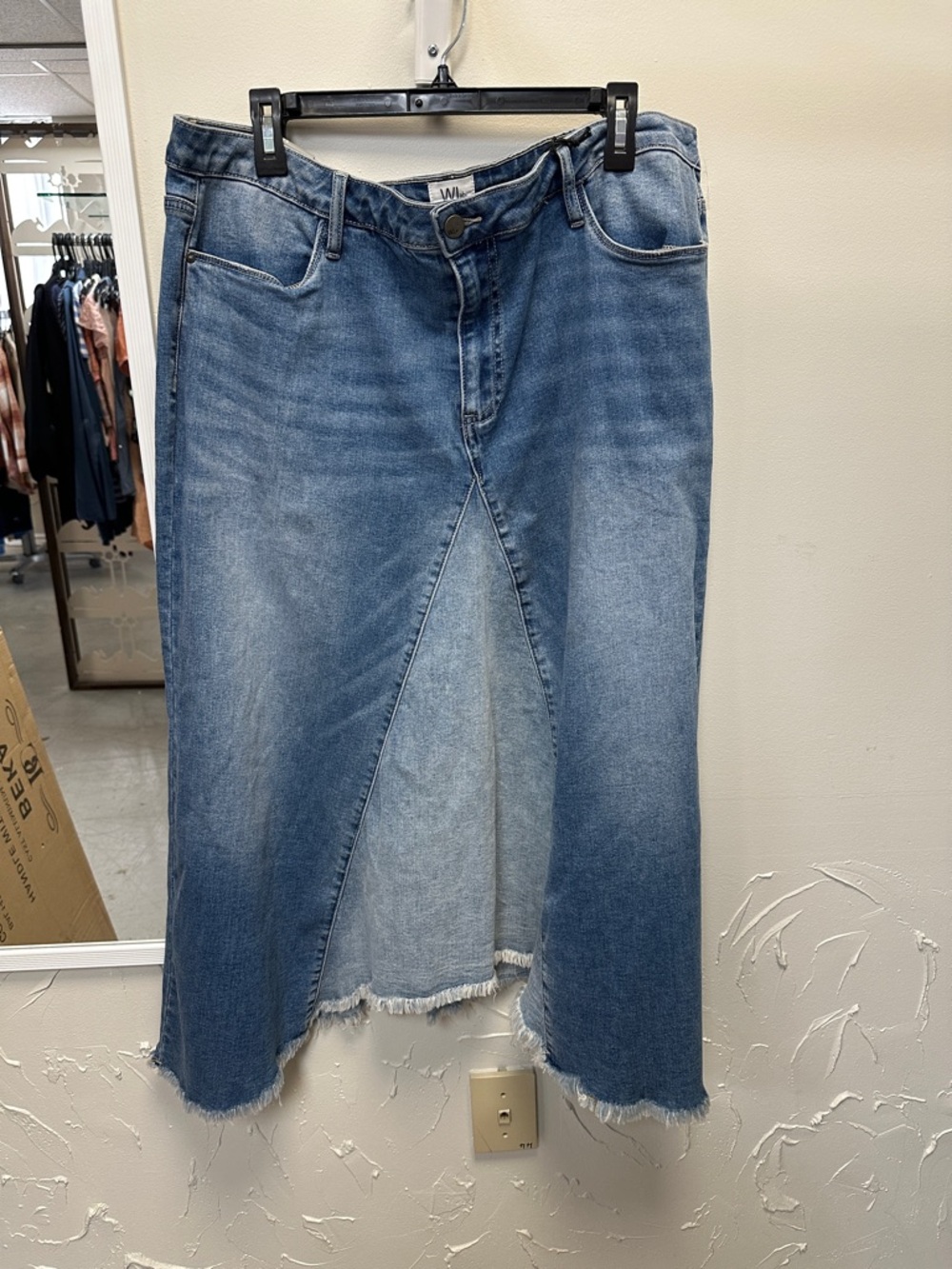 Women’s Denim Midi Skirt with Front Slit - Blue